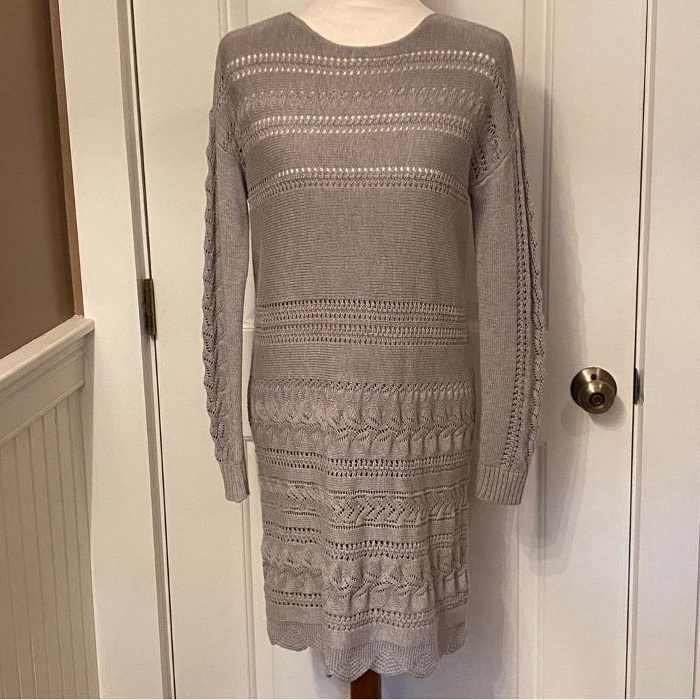 GARNET HILL DRESS LONG SLEEVE GRAY KNIT CREWNECK SIZE XS